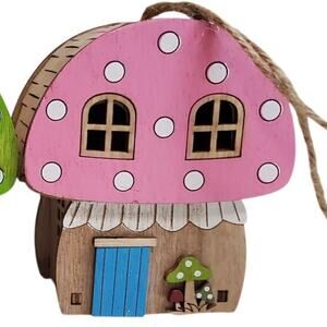 Wooden Ornament - Mushroom House - 4"